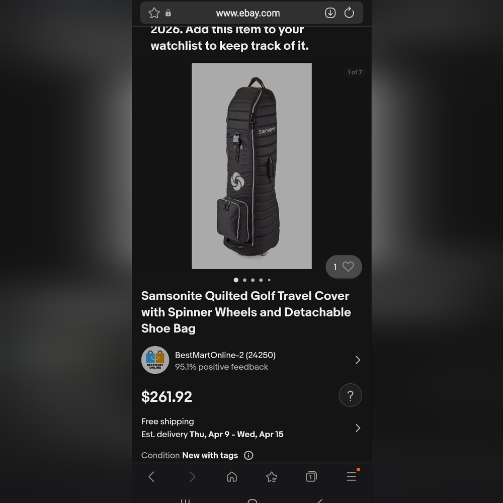 Samsonite Black Quilted Golf Travel Cover with Detachable Shoe Bag